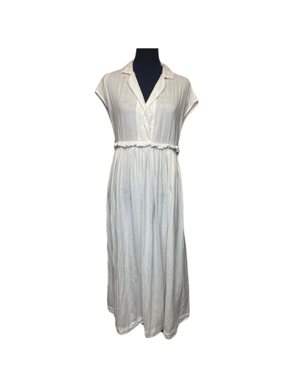 Free People All Occasions Shirt Dress WHITE/CREAM Midi Dress with Cap Sleeves XS - Picture 4 of 10